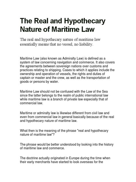 hypothecary nature of maritime law