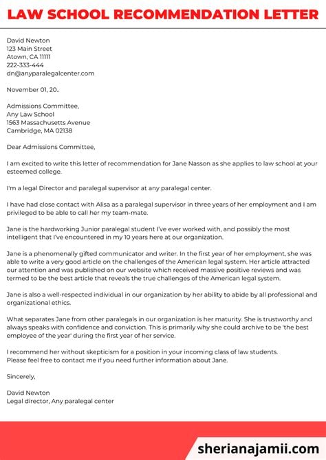 attorney law school recommendation letter